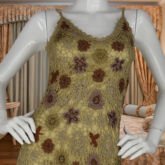 Vintage Sue Wong Granny Crochet Knit Spaghetti Dress S - Picture 10 of 12